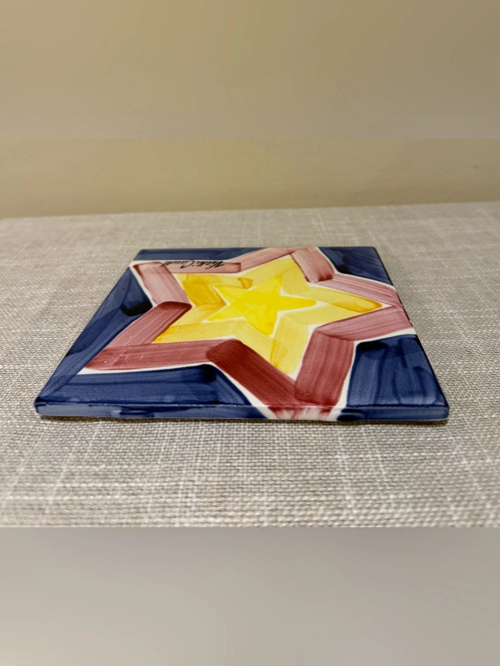 Vtg Vicki Carroll MS Studio Art Hand Painted Ceramic Star Tile Trivet 6